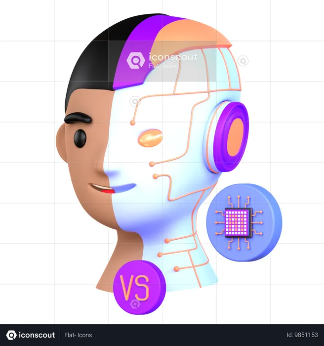 人間 vs AI  3D Icon