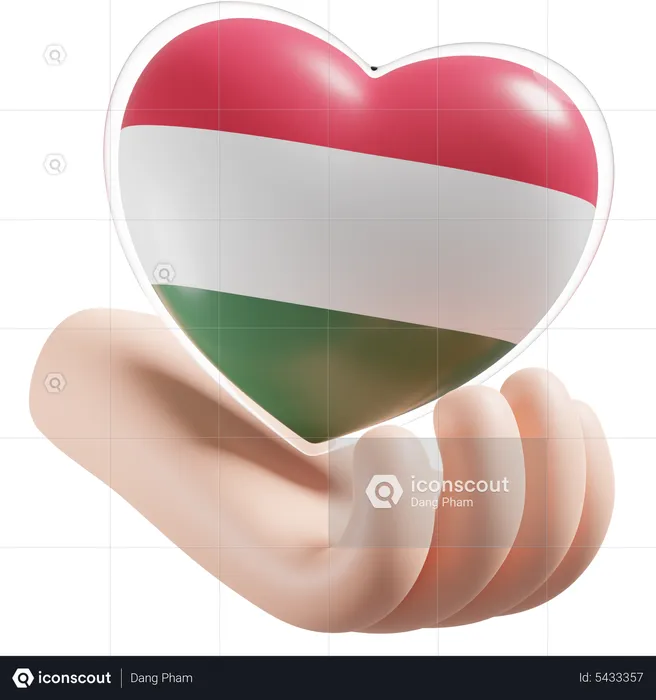 Hungary Flag Heart Hand Care Flag 3D Icon