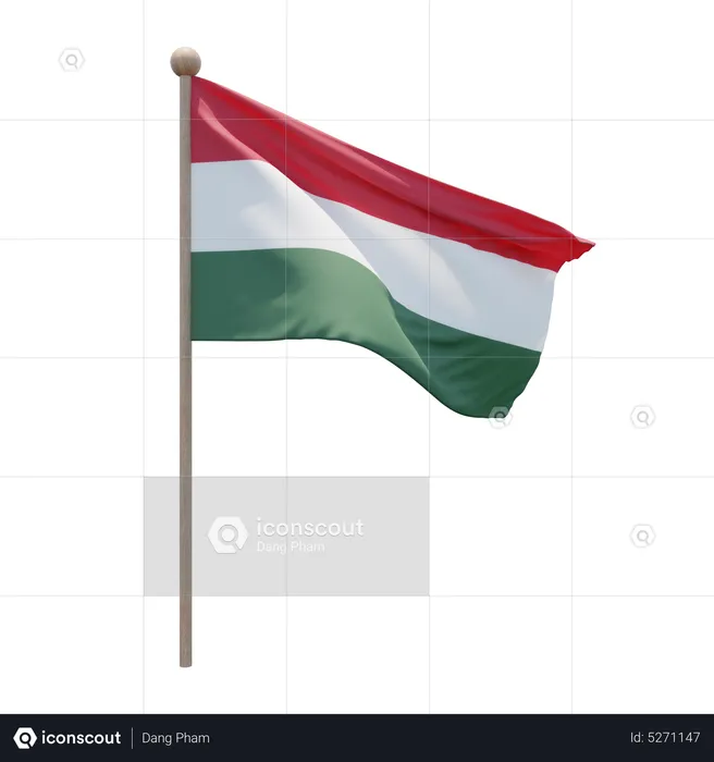 Hungary Flagpole Flag 3D Icon