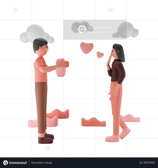 Husband Giving Heart To His Wife  3D Illustration