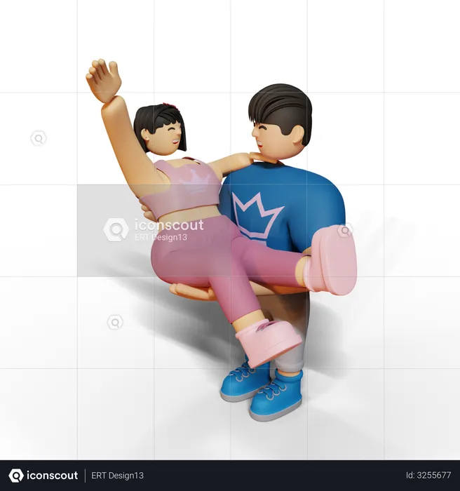 Husband lifting wife in his arm  3D Illustration