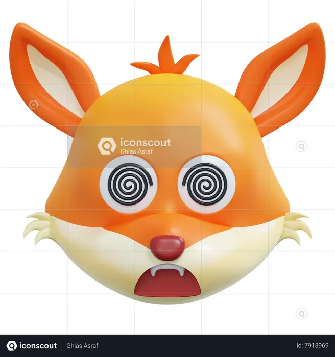 Hypnotized Face Fox Emoticon Emoji 3D Icon