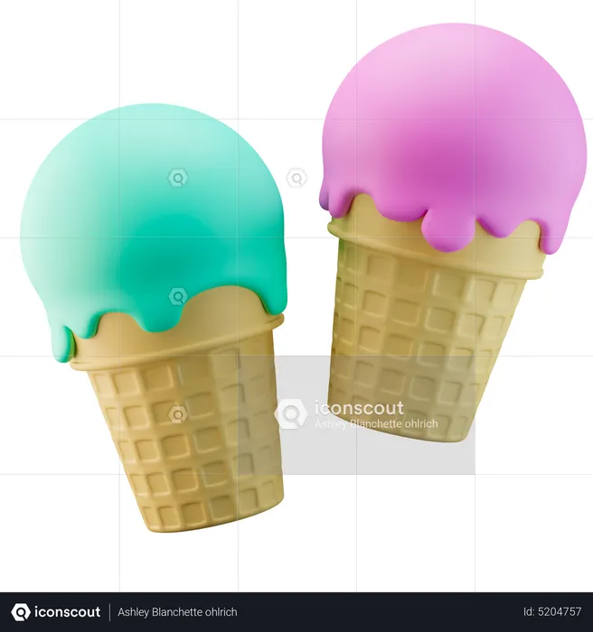 Ice Cream Cone Double  3D Icon