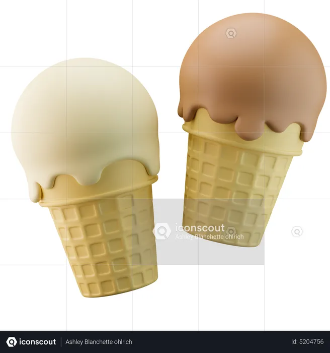 Ice Cream Cone Double Choc Vanilla  3D Icon