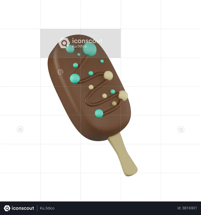 Ice cream on a stick in chocolate glaze with decorations  3D Icon