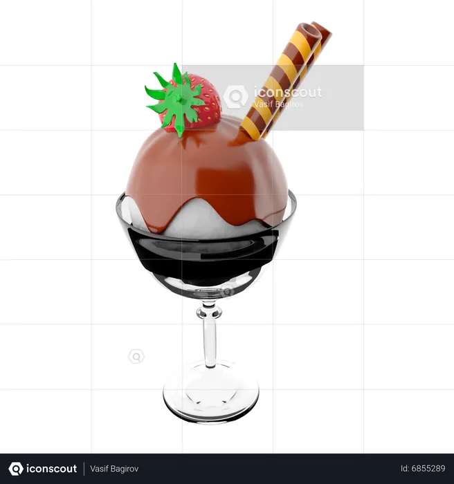 Ice Cream Scoop With Chocolate Topping  3D Icon