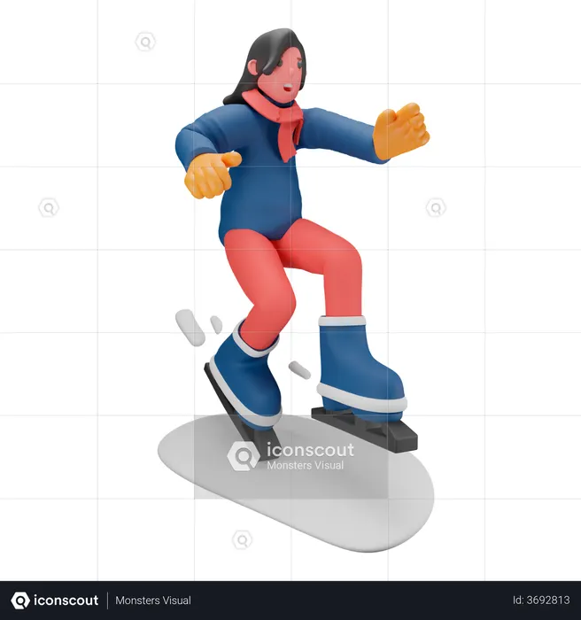 Ice Skiing Girl  3D Illustration