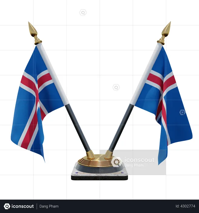 Iceland Double Desk Flag Stand Flag 3D Icon