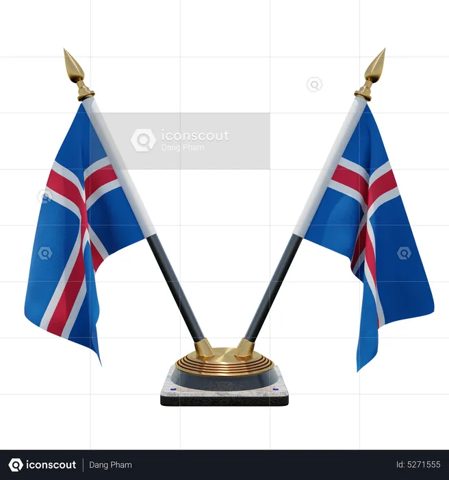 Iceland Double (V) Desk Flag Stand Flag 3D Icon