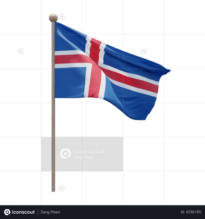 Iceland Flagpole Flag 3D Illustration