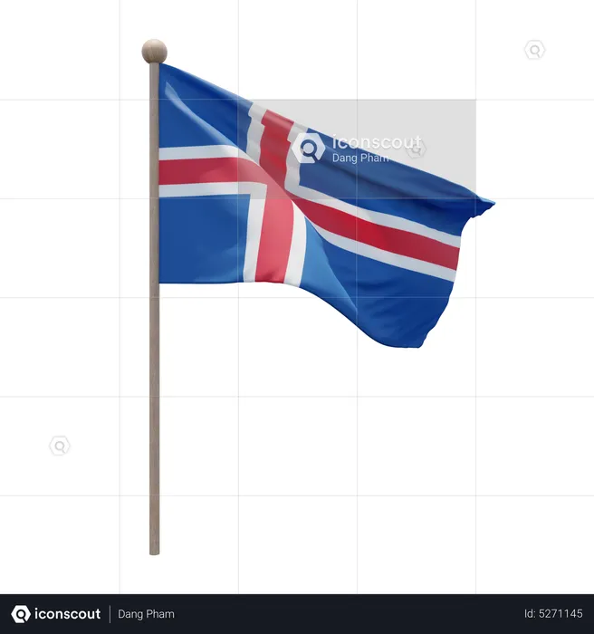 Iceland Flagpole Flag 3D Icon