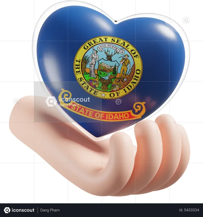 Idaho Flag Heart Hand Care Flag 3D Icon