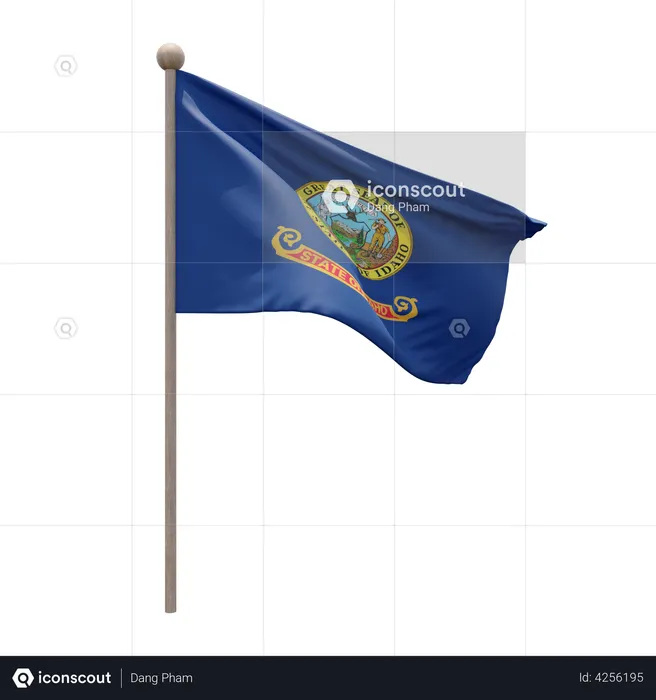 Idaho Flagpole Flag 3D Illustration