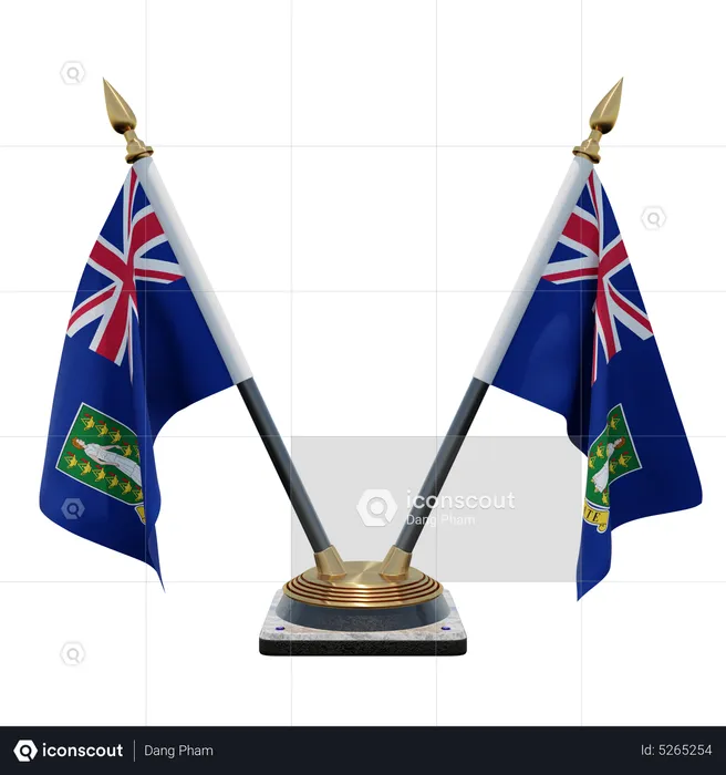 Support de drapeau de bureau double (V) des îles Vierges britanniques Flag 3D Icon