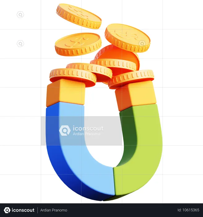 Imán colorido que atrae monedas  3D Icon