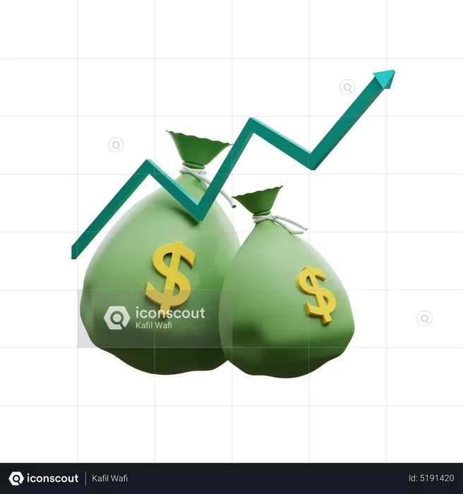 Increase Graph With Dollar Sack  3D Icon