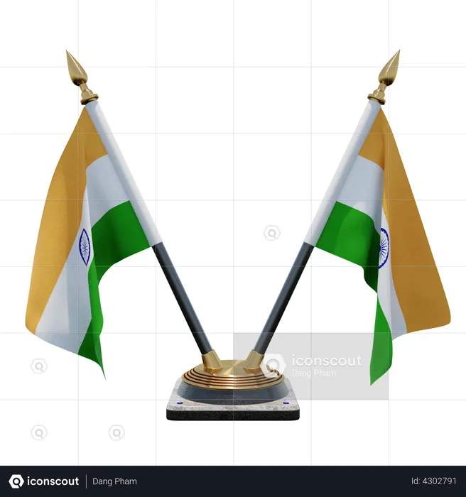India Double Desk Flag Stand Flag 3D Illustration