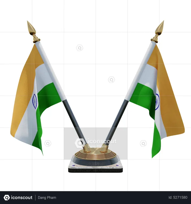 India Double (V) Desk Flag Stand Flag 3D Icon