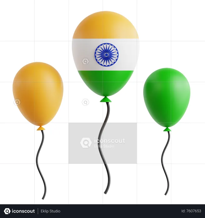 India Flag Balloons  3D Icon