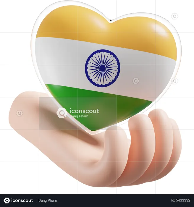 India Flag Heart Hand Care Flag 3D Icon