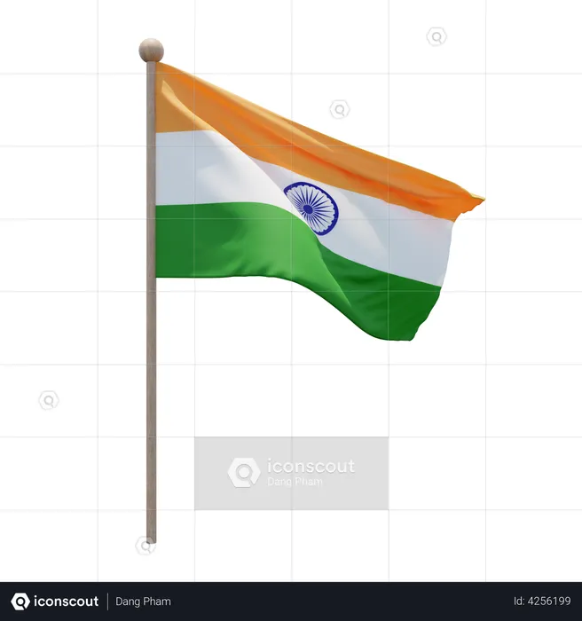 India Flagpole Flag 3D Illustration