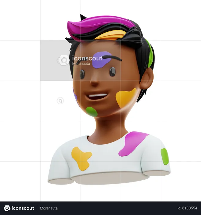 Indian Boy With Holi Paint  3D Icon
