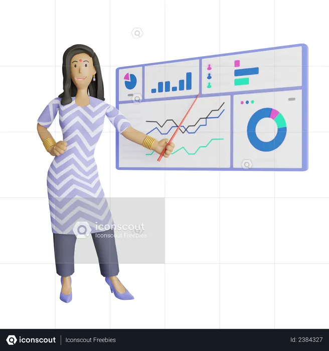 Indian business woman giving presentation  3D Illustration