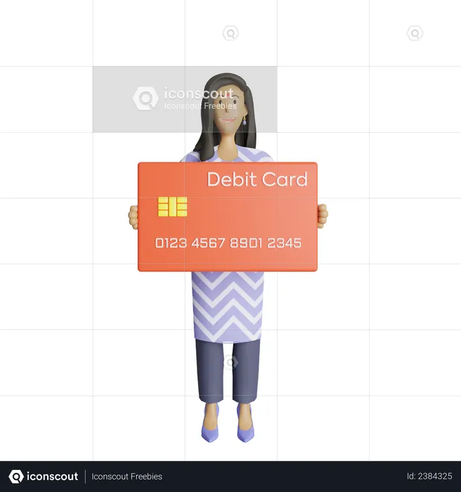 Indian business woman holding debit card  3D Illustration