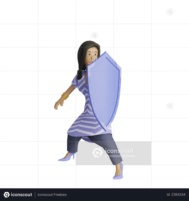 Indian business woman holding shield  3D Illustration