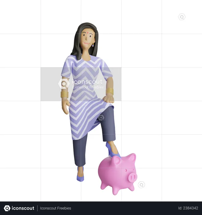 Indian business woman in savings concept  3D Illustration