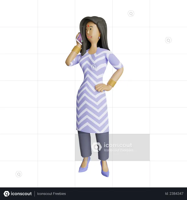Indian business woman talking on phone  3D Illustration