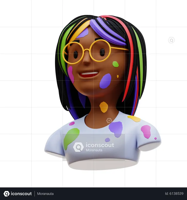 Indian Girl With Holi Paint  3D Icon