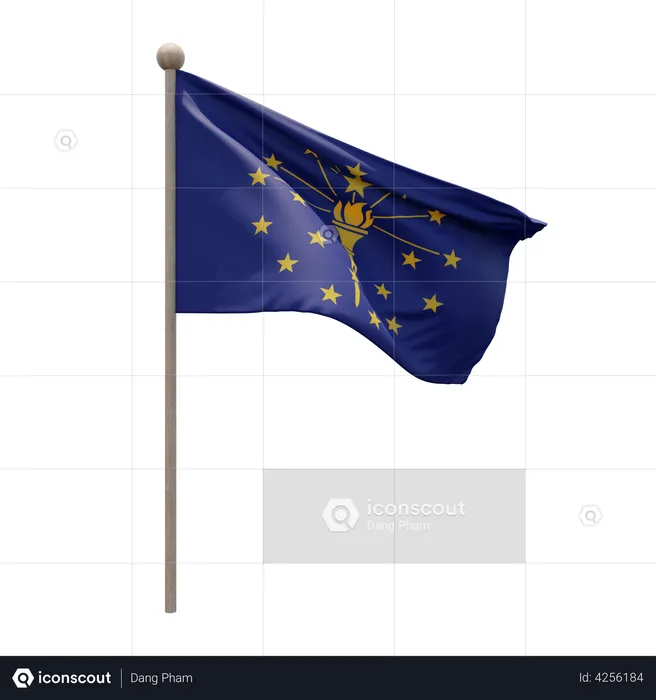 Indiana Flagpole Flag 3D Illustration