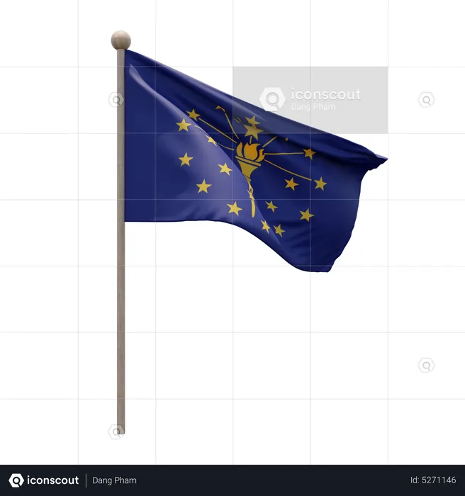 Indiana Flagpole Flag 3D Icon