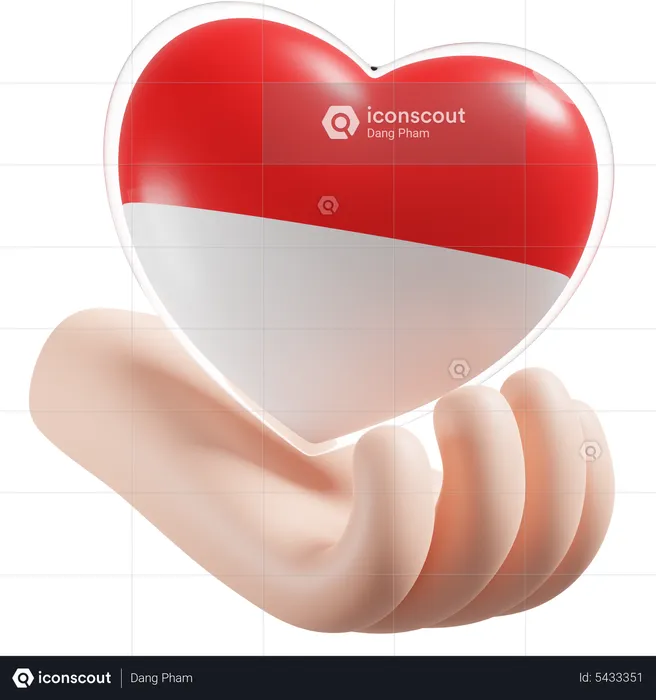 Indonesia Flag Heart Hand Care Flag 3D Icon