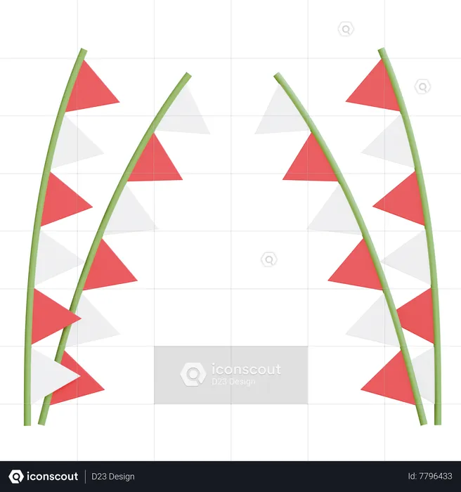 Indonesia Flag In Bamboo  3D Icon