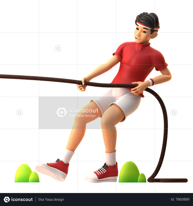 Indonesian Boy Doing Traditional Tug Of War Competition On Indonesia Independence Day  3D Illustration