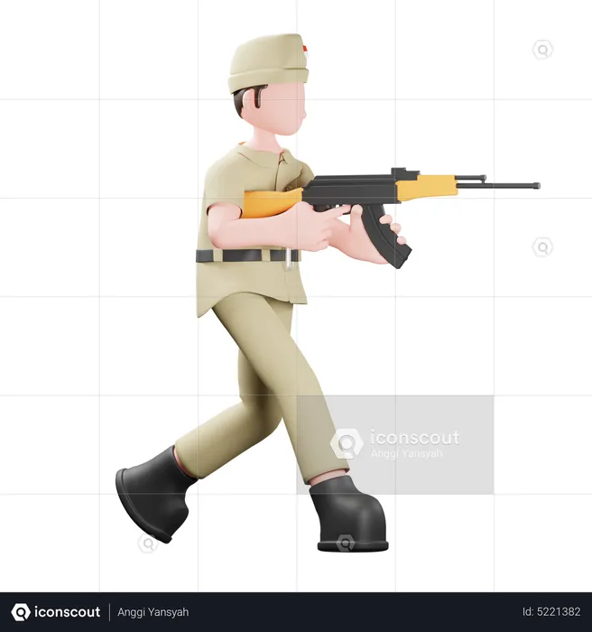 Indonesian fighter running with weapon  3D Illustration
