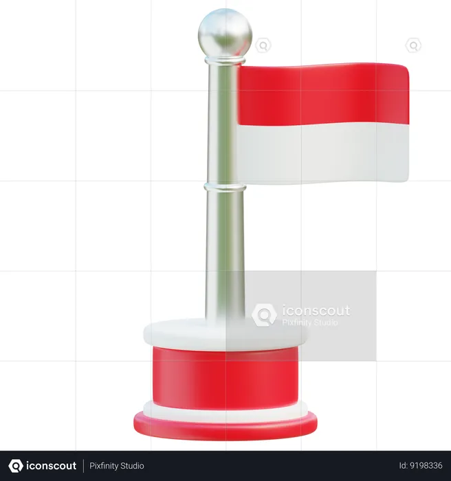 Indonesian Flag On Elegant Pole  3D Icon