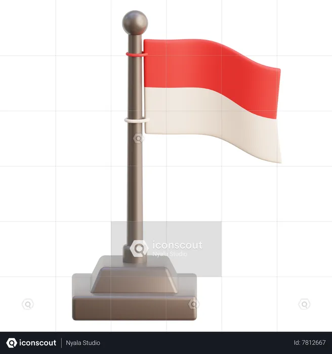 Indonesian Flag On Pole  3D Icon