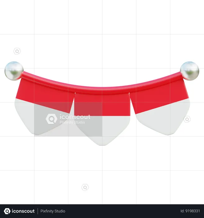 Indonesian Flag Pennant Garland  3D Icon