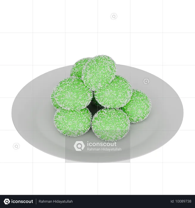 Indonesian Food Klepon Made From Flour With Coconut And Palm Sugar On A Plate  3D Icon