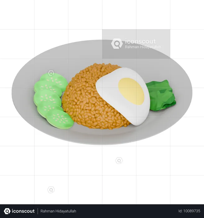 Indonesian Food Nasi Goreng On A Plate  3D Icon