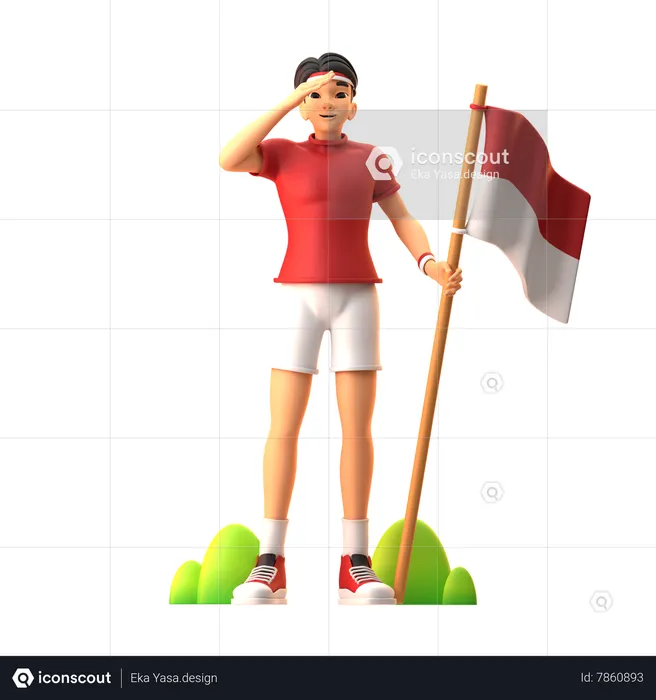Indonesian Guy Doing Salute To Indonesia Flag On Indonesian Independence Day  3D Illustration
