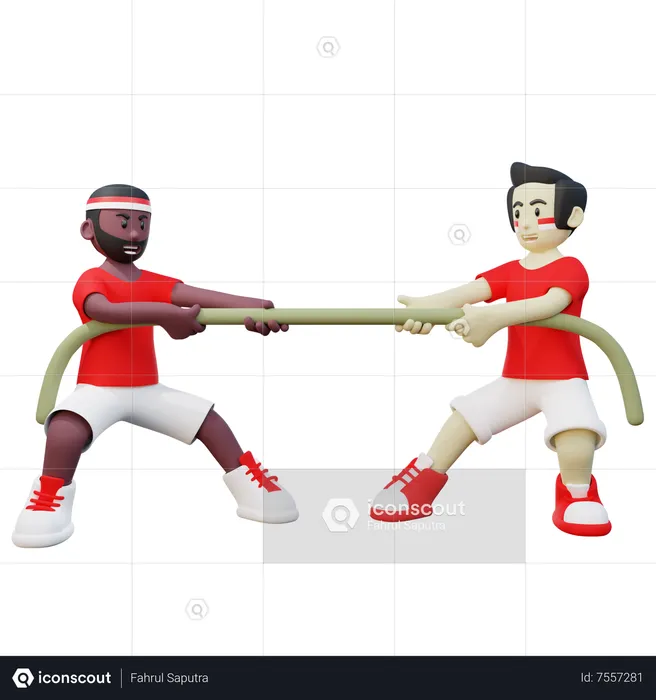 Indonesian Guy doing traditional tug of war competition on Indonesia independence day  3D Illustration