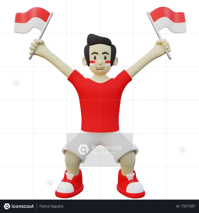 Indonesian Guy proudly holding Indonesia flag  3D Illustration