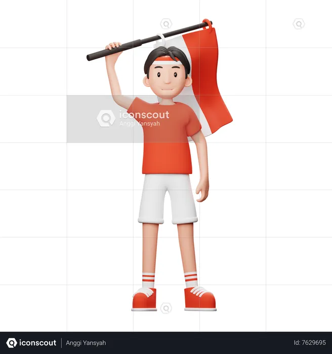 Indonesian man holding flag  3D Illustration