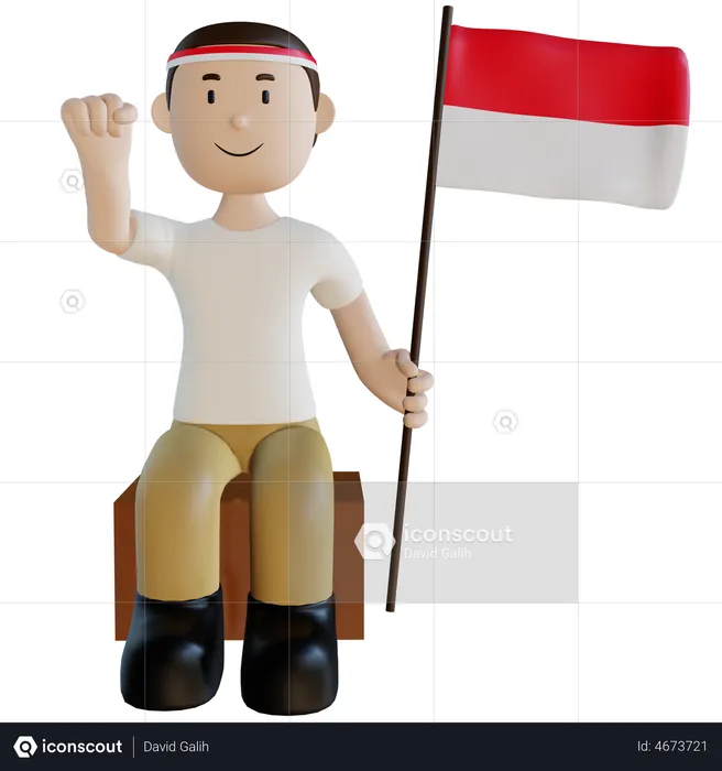 Indonesian man holding flag  3D Illustration