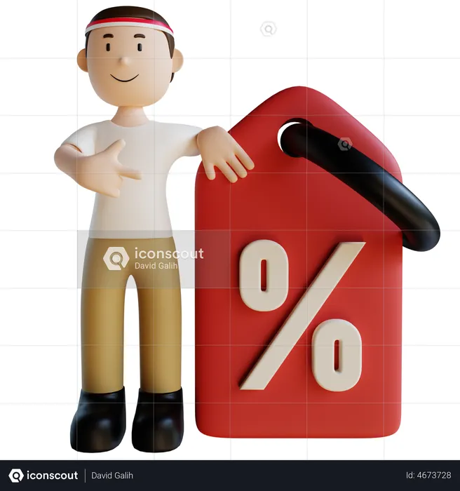 Indonesian man pointing finger at discount coupon  3D Illustration