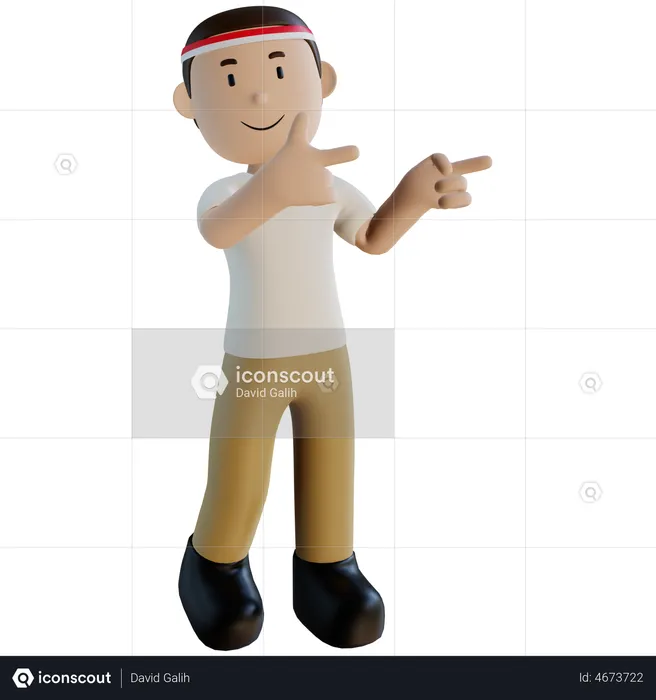 Indonesian man pointing fingers on left side  3D Illustration